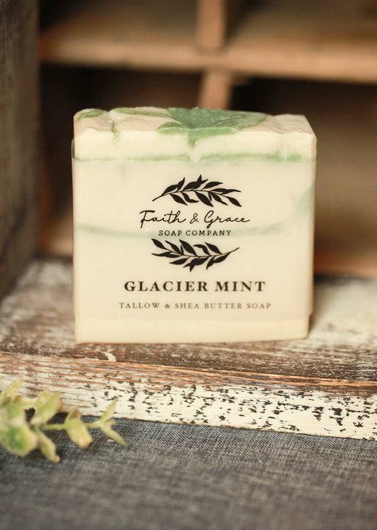 GLACIER MINT COLD PROCESS SOAP, TALLOW & SHEA BUTTER SOAP