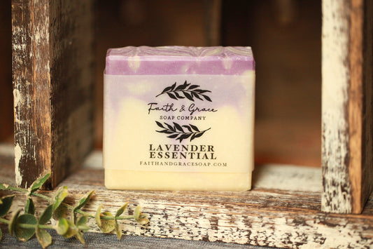 Lavender essential oil handmade cold process soap bar with shea butter and kaolin clay