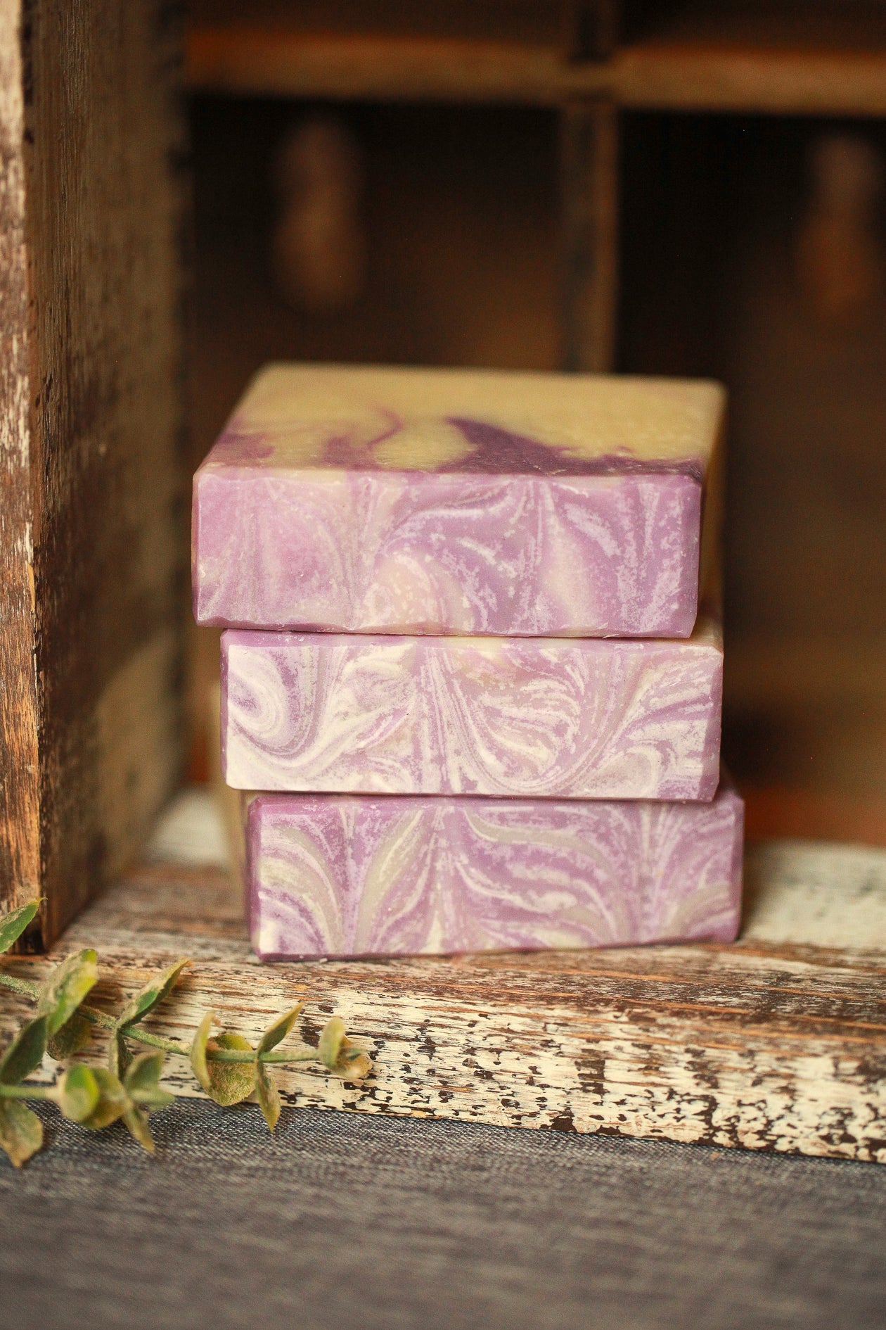 Lavender essential oil handmade cold process soap bar with shea butter and kaolin clay